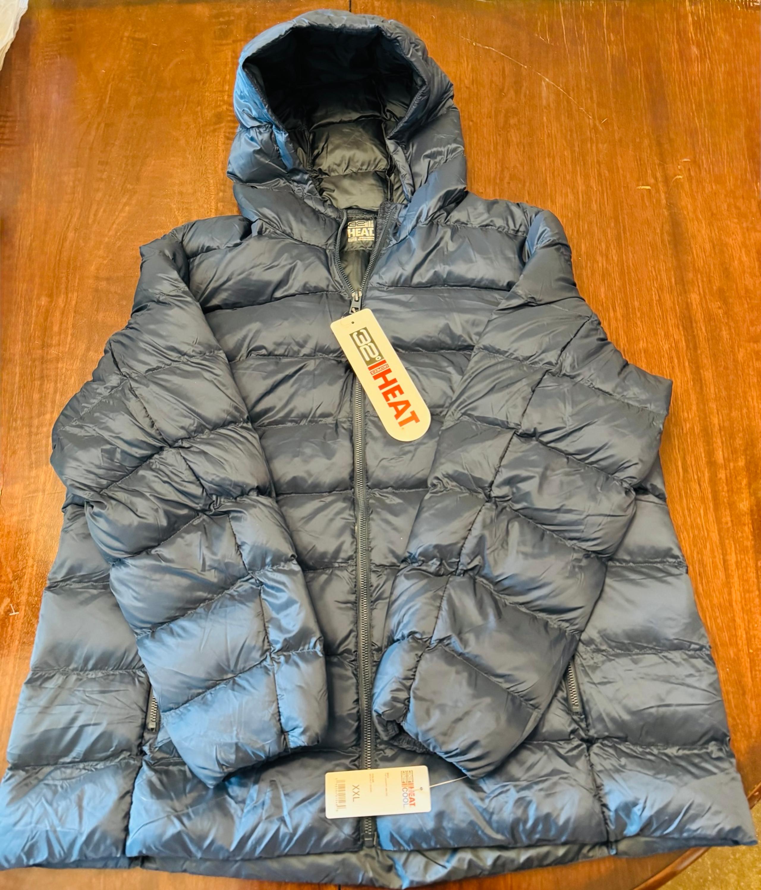 New! 32 Degrees Heat Mens Coat Hooded Pockets Navy Blue Size XXL