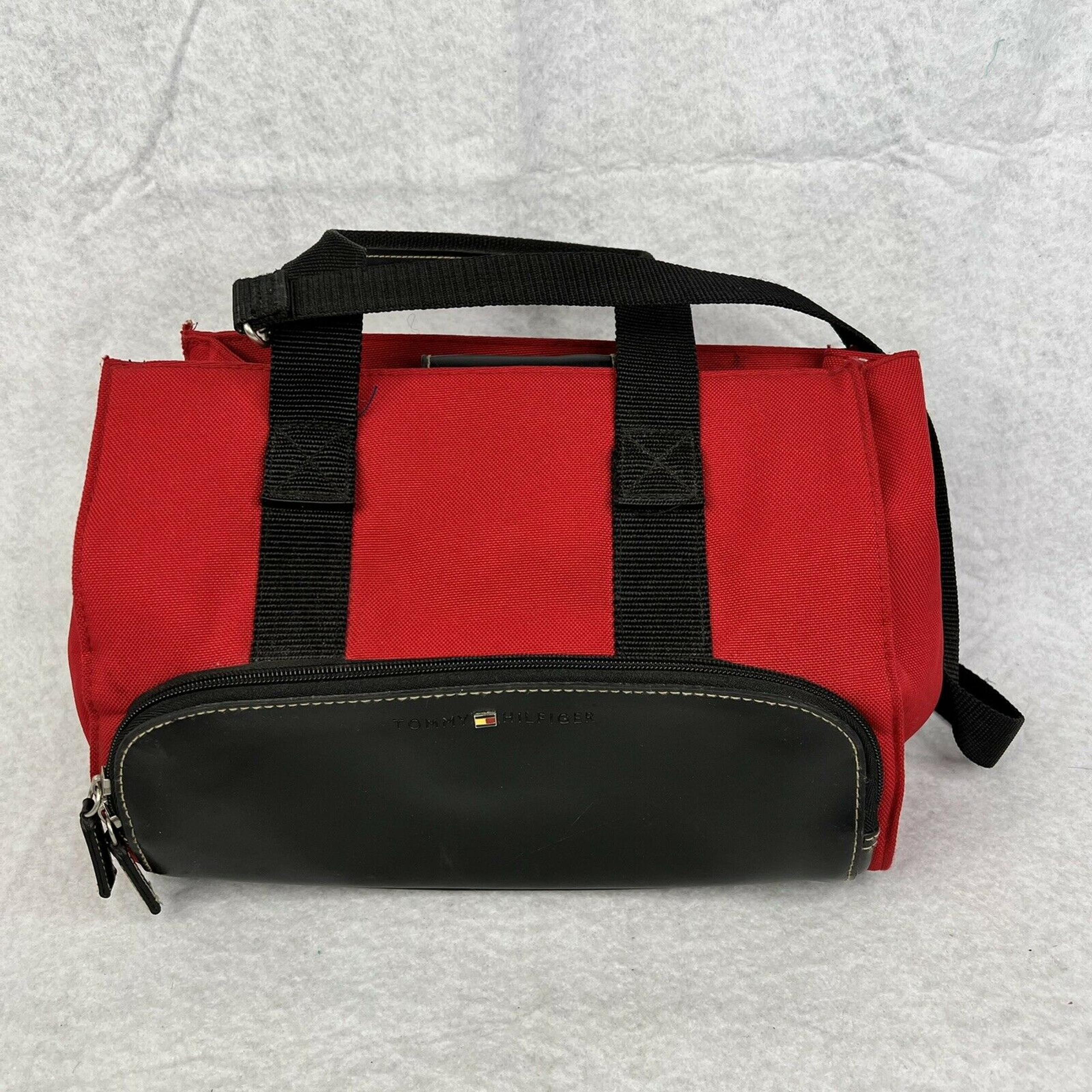 Tommy Hilfiger Red And Black Crossbody Purse Top Zip Pockets Snap Off Long Strap