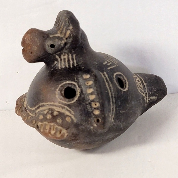 VTG Terracotta Ocarina Pottery Animal Flute Whistle Musical Instrument Mexico