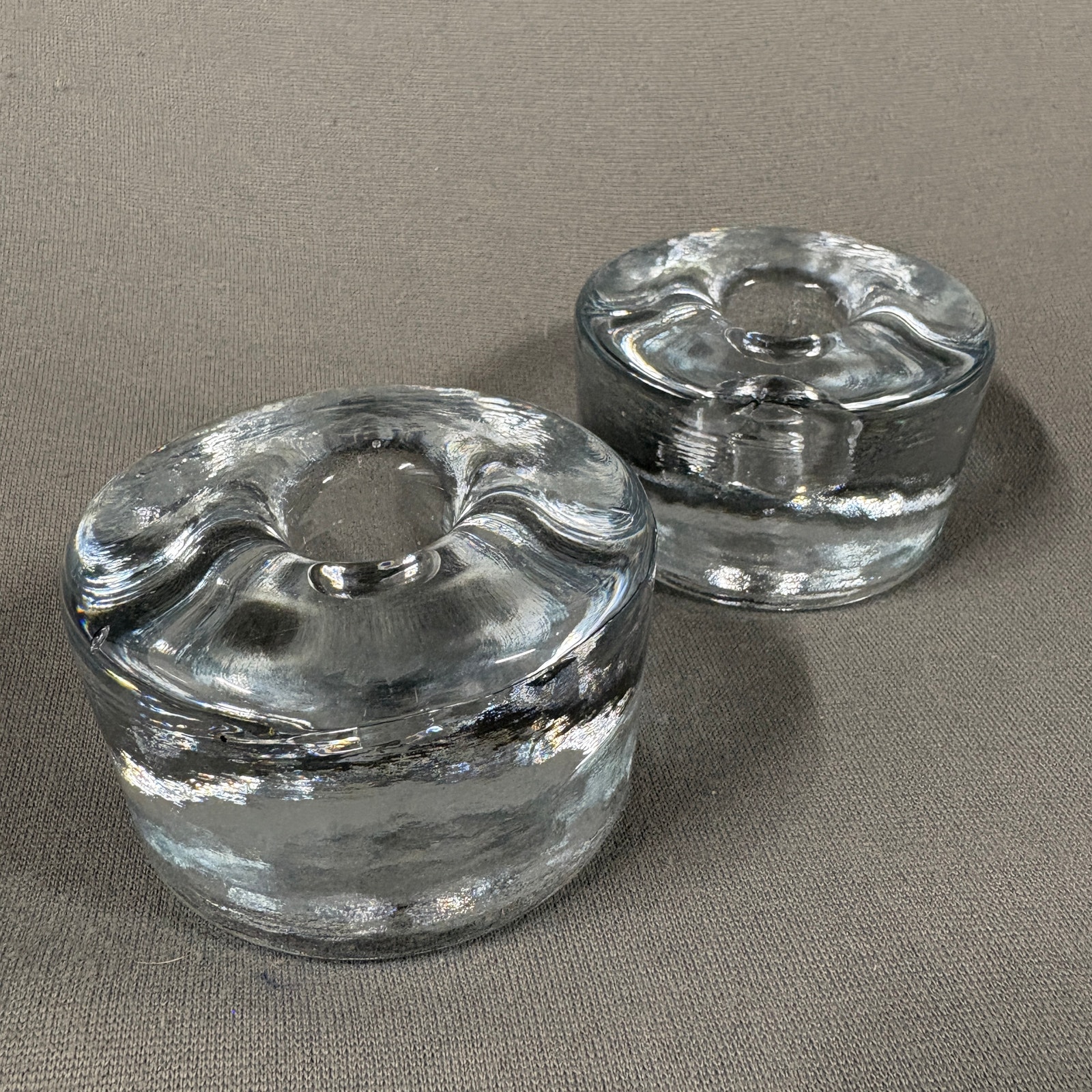 Blenko Art Glass Clear Candle Holders Pair Mid-Century Modern