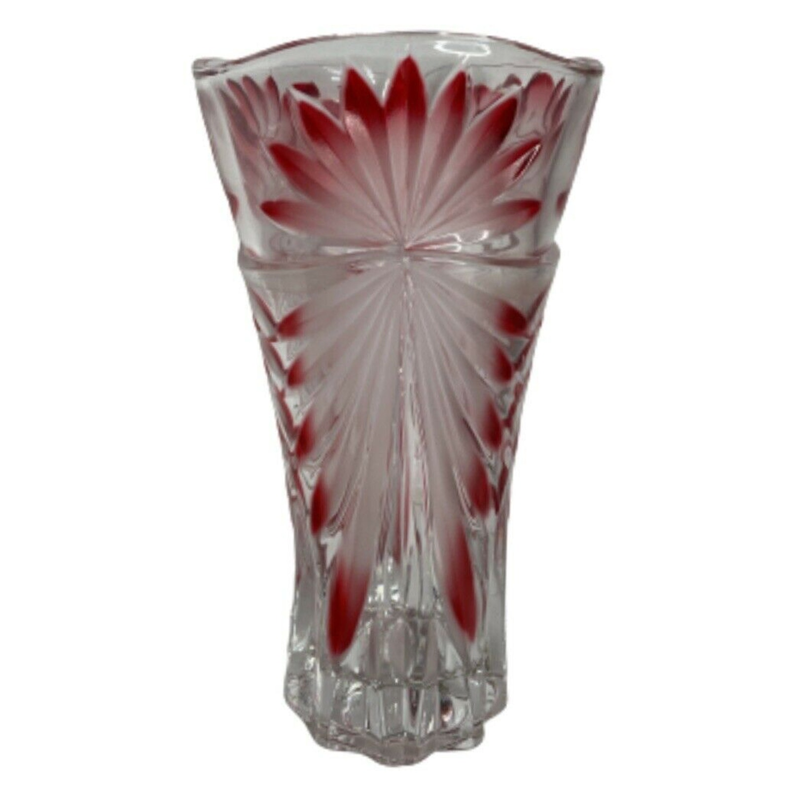 Beautiful Cranberry Red Cut Fan Tall Vase 11 1/2” Tall