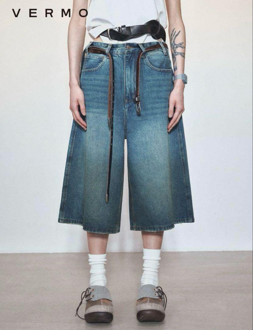 VERMO Unisex Denim 7/8 Wide Shorts, Size 26