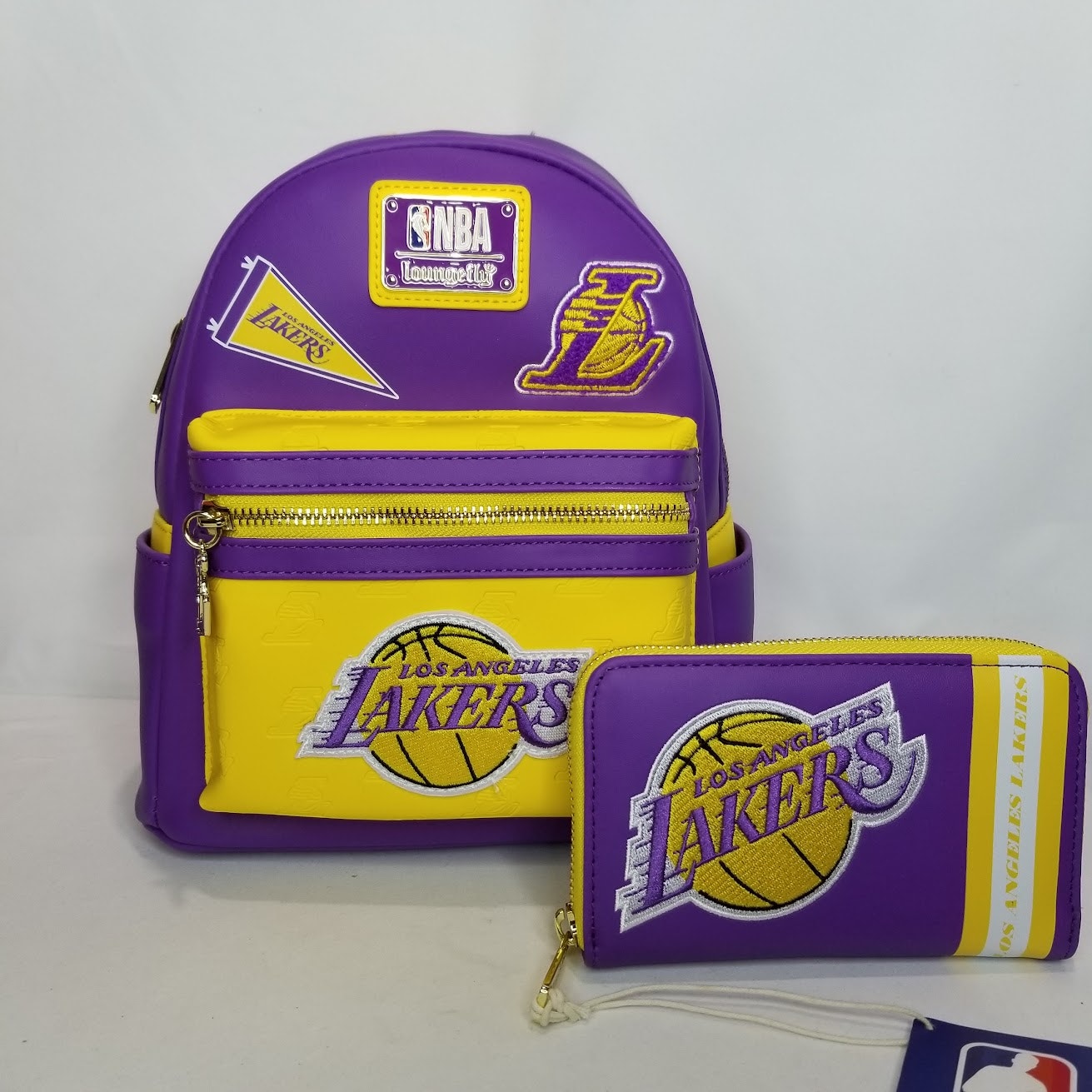 Loungefly Bundle NBA Los Angeles Lakers Patch Icons Mini Backpack and Wallet NWT