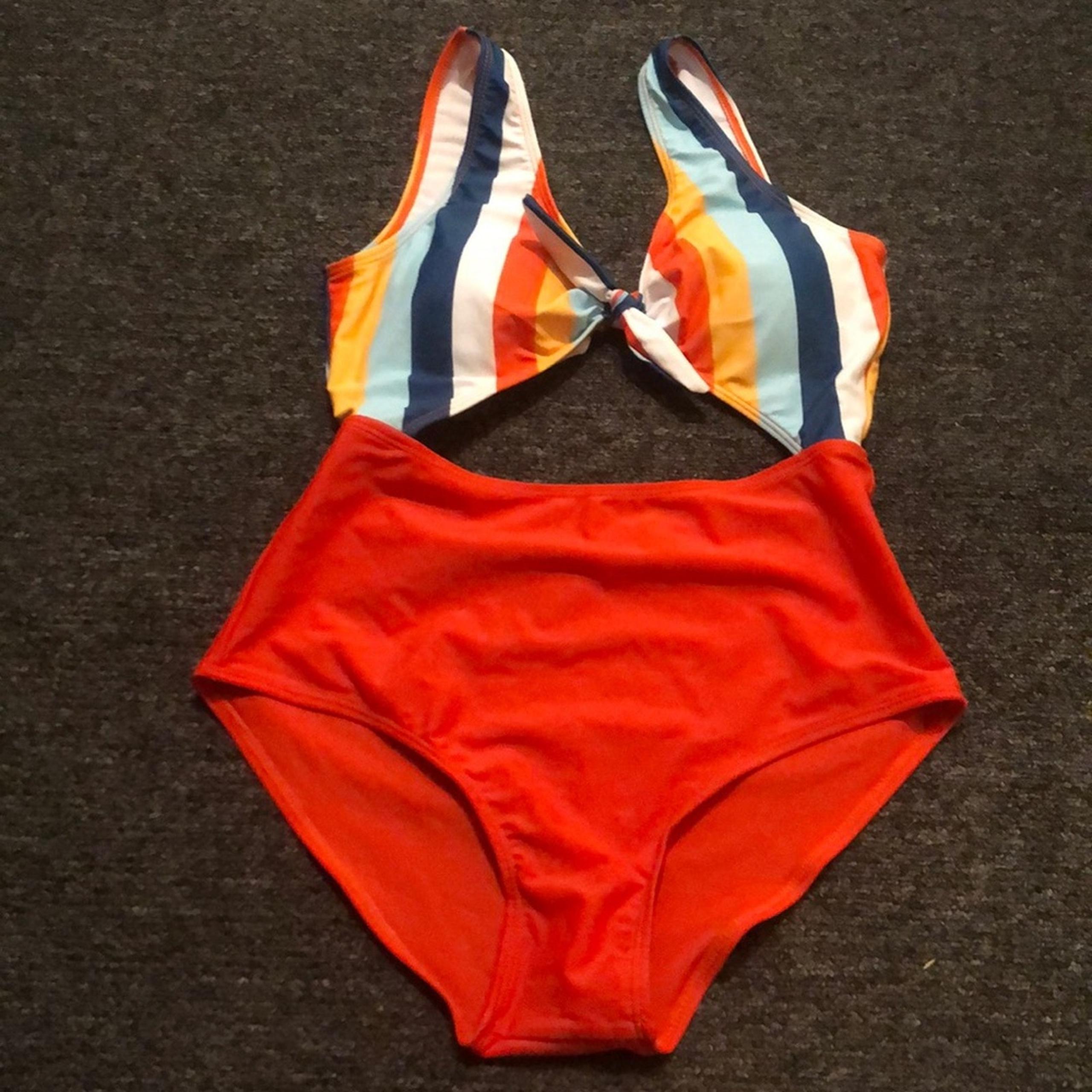 SHEIN Striped Knot Front Cut-Out One Piece Swimsuit Women's size Medium