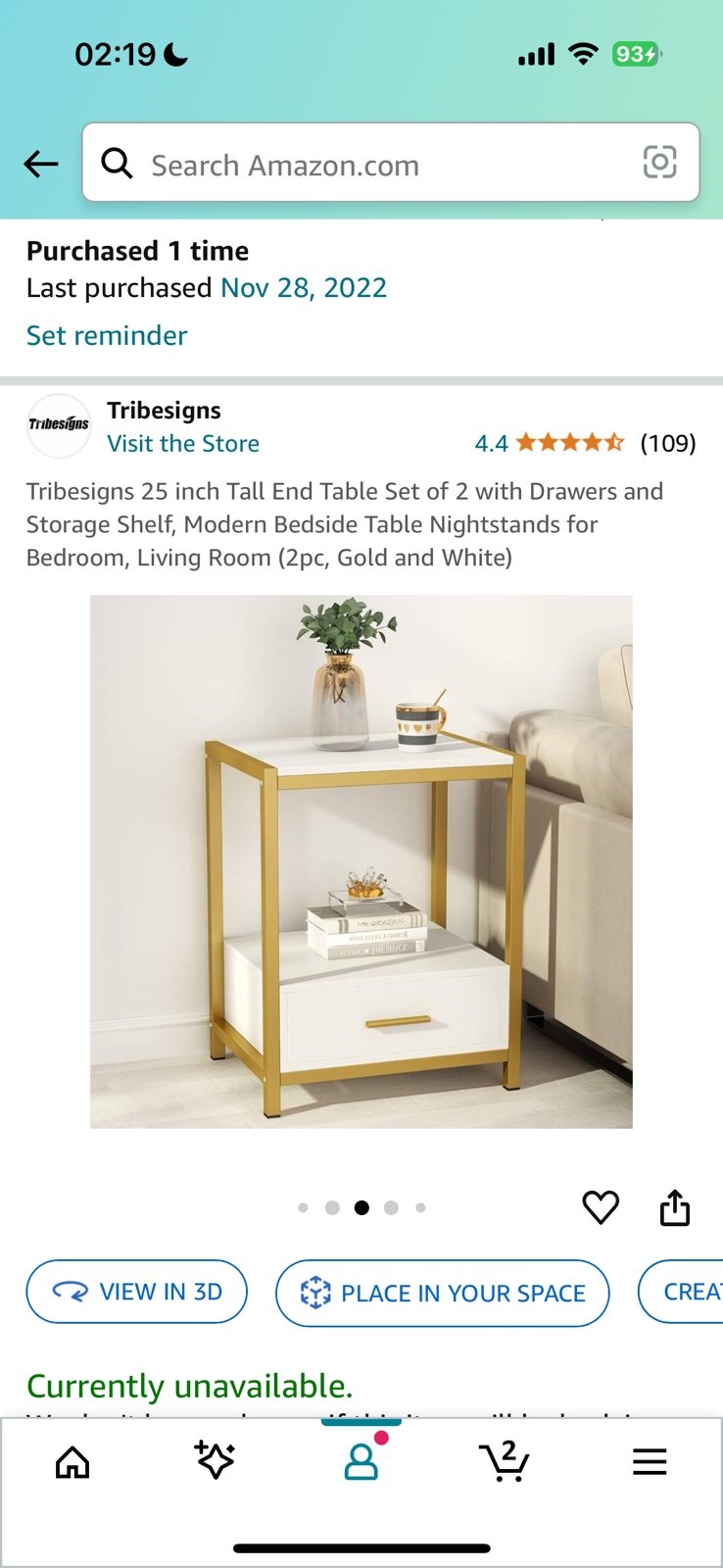 White and Gold Night Stand Table