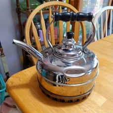 Vintage Simplex Tea Kettle Chrome over Copper English Whistling Tea Pot