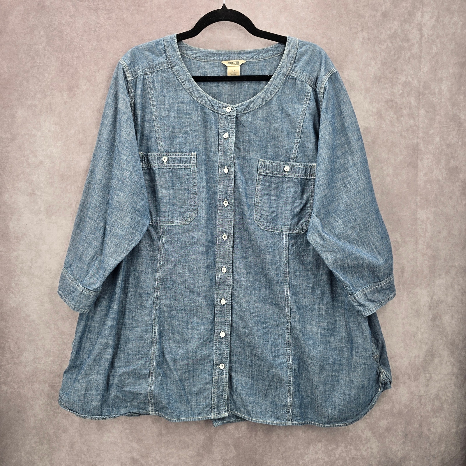 Duluth Trading Company Blue Denim Jeans Organic Cotton Western Shirt Top 3X