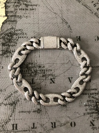 Men's Miami Cuban Link Chain Bracelet,14K White Gold 5X Layered Cuban Bracelet,