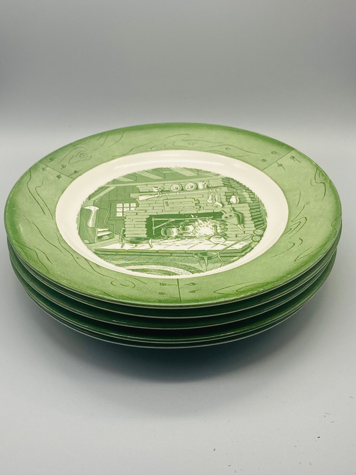 Royal Dinner Plates Calonial Home Green Hearth, Made in USA 1950s