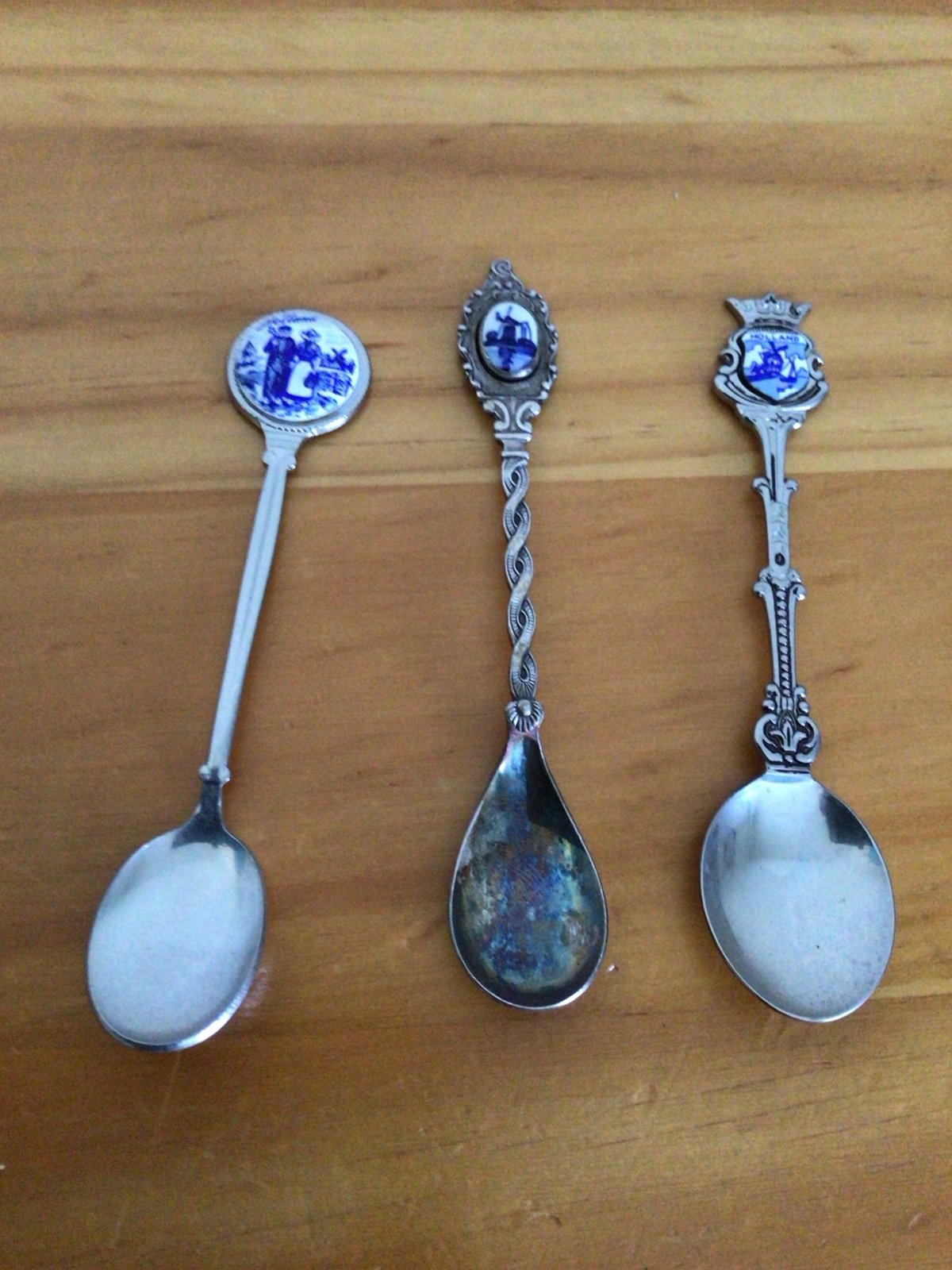 Vintage Set of Three (3) Holland Delft Blue Souvenir Spoons