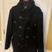 JORDAN CRAIG BLACK WOOL BLENDED BODY & POLYESTER LINING HOODED COAT SZ L. FRONT