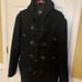 JORDAN CRAIG BLACK WOOL BLENDED BODY & POLYESTER LINING HOODED COAT SZ L. FRONT