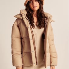 ABERCROMBIE Oversized Puffer Jacket Light Brown S Small 180 NWT