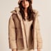 ABERCROMBIE Oversized Puffer Jacket Light Brown S Small 180 NWT