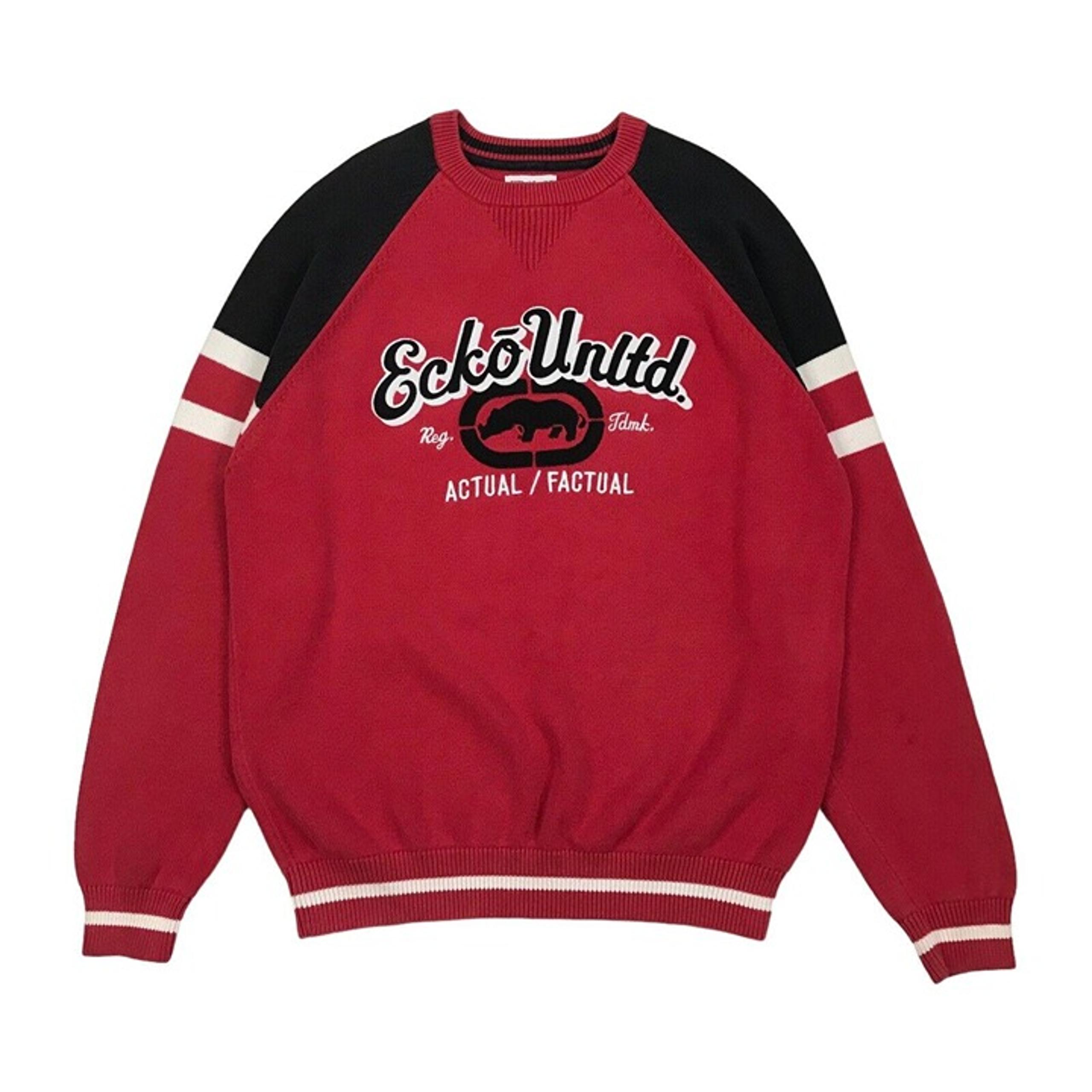 VINTAGE ECKO UNLTD SWEATSHIRT XL MENS RED CREWNECK PULLOVER TIGHT KNIT SWEATER