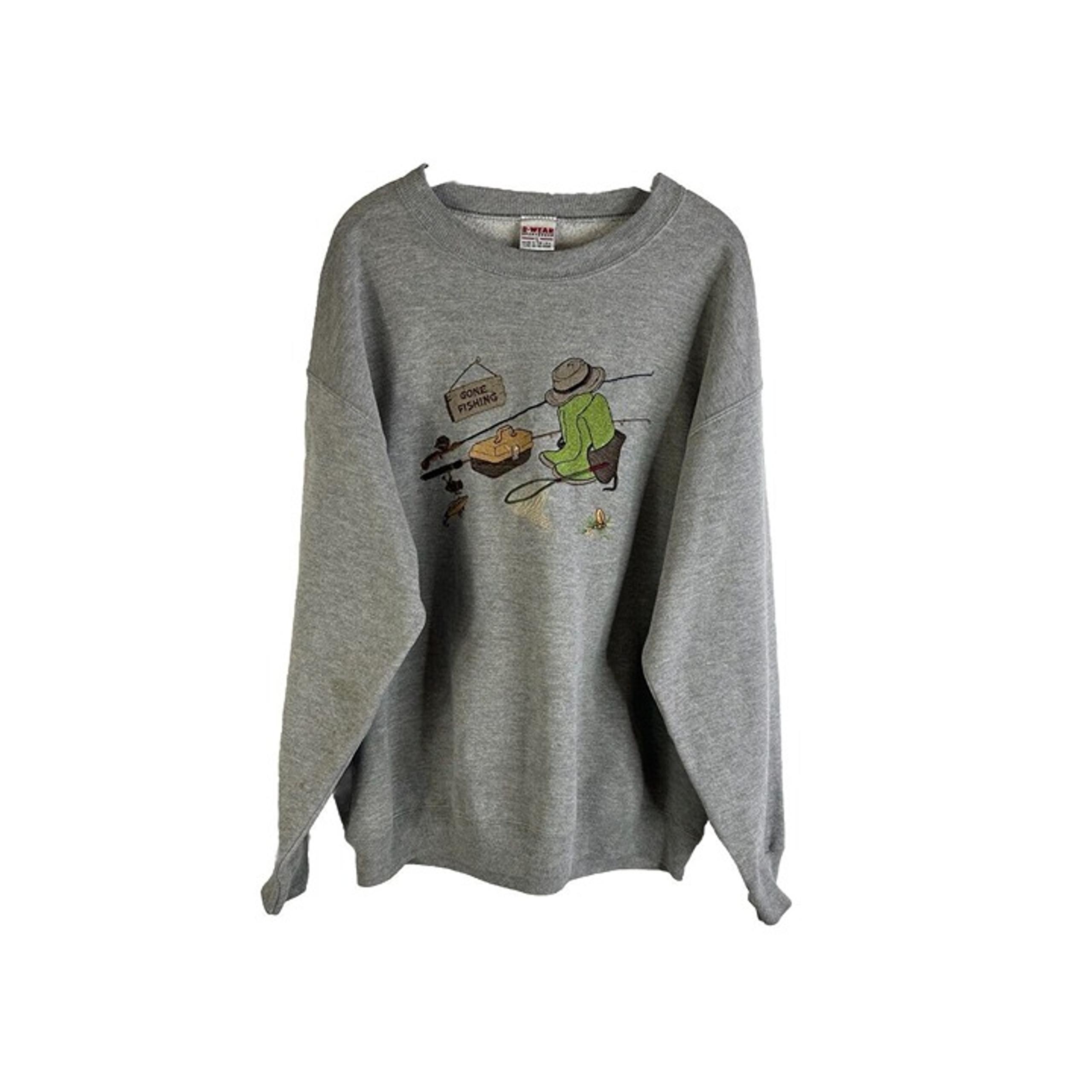 Vintage 90s Mens Large Gone Fishing Embroidered Faded Crewneck Sweatshirt USA