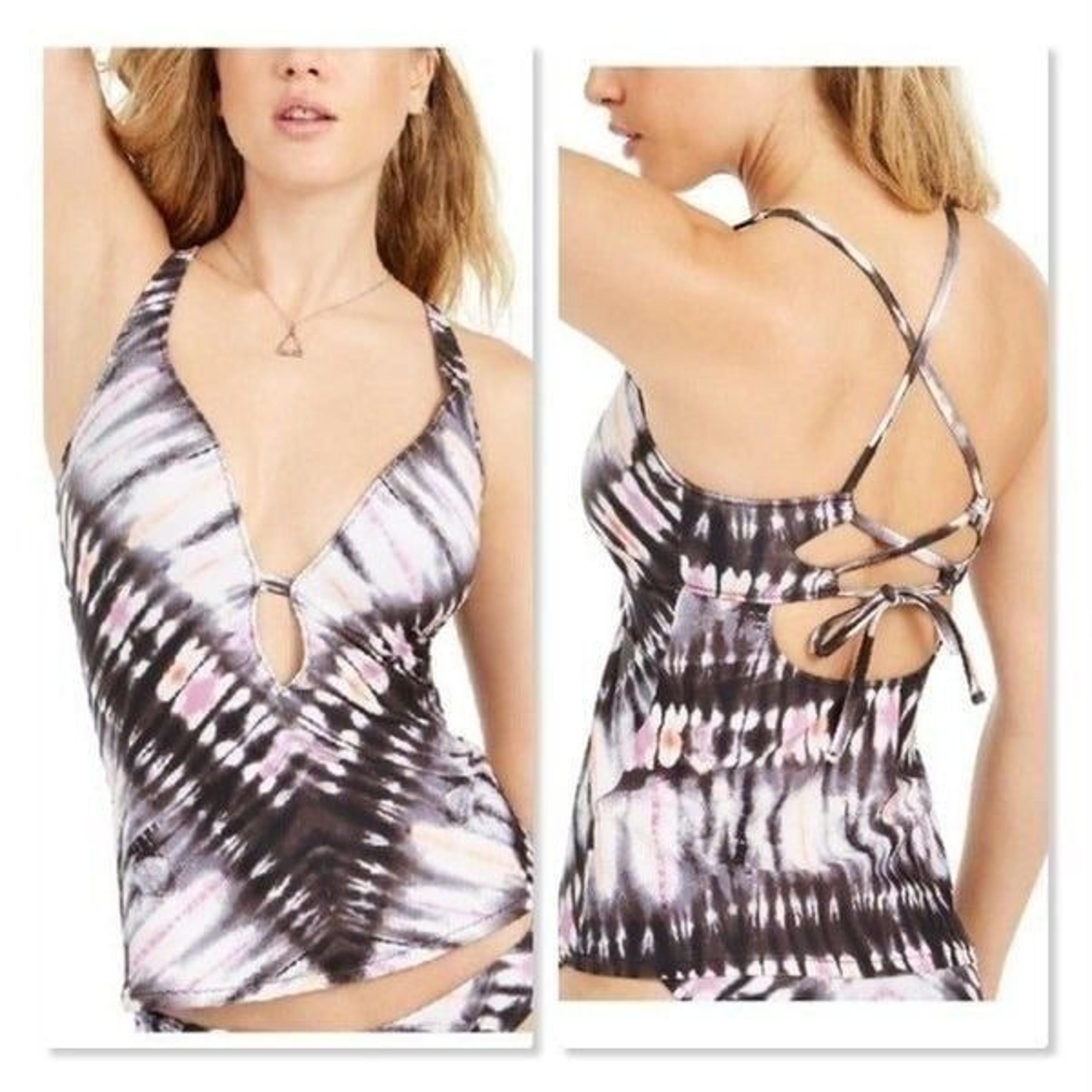 Bar III Ink-Dyed Plunge-Neck Tankini Top