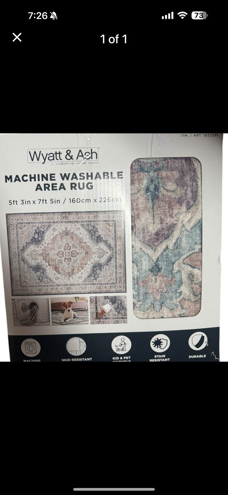 New! Wyatt & Ash Washable Indoor Area Rug, Beatrice, 5.3’ x 7.5’ and Runner 2’x6