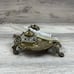Vintage Solid Brass & Glass Inkwell Victorian Style With Feather Quill