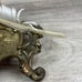 Vintage Solid Brass & Glass Inkwell Victorian Style With Feather Quill