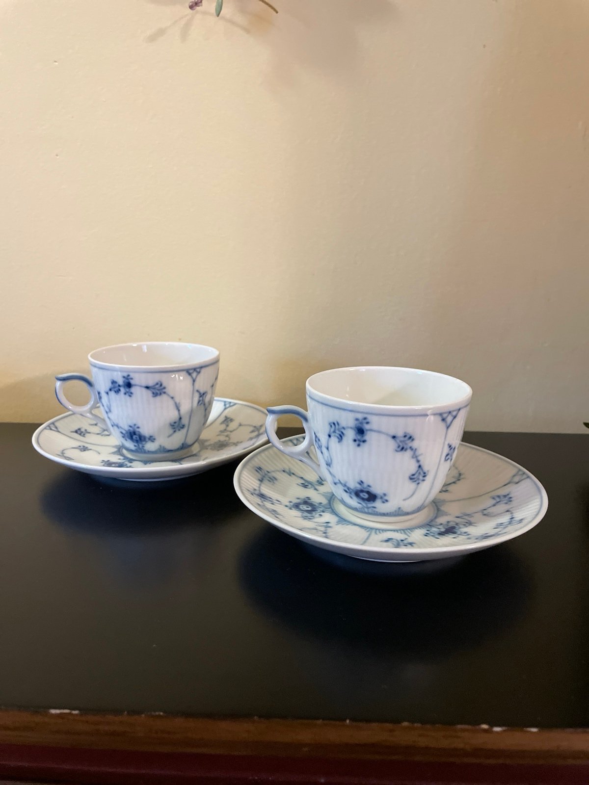 Royal Copenhagen Denmark vintage blue and white tea cups and saucers
