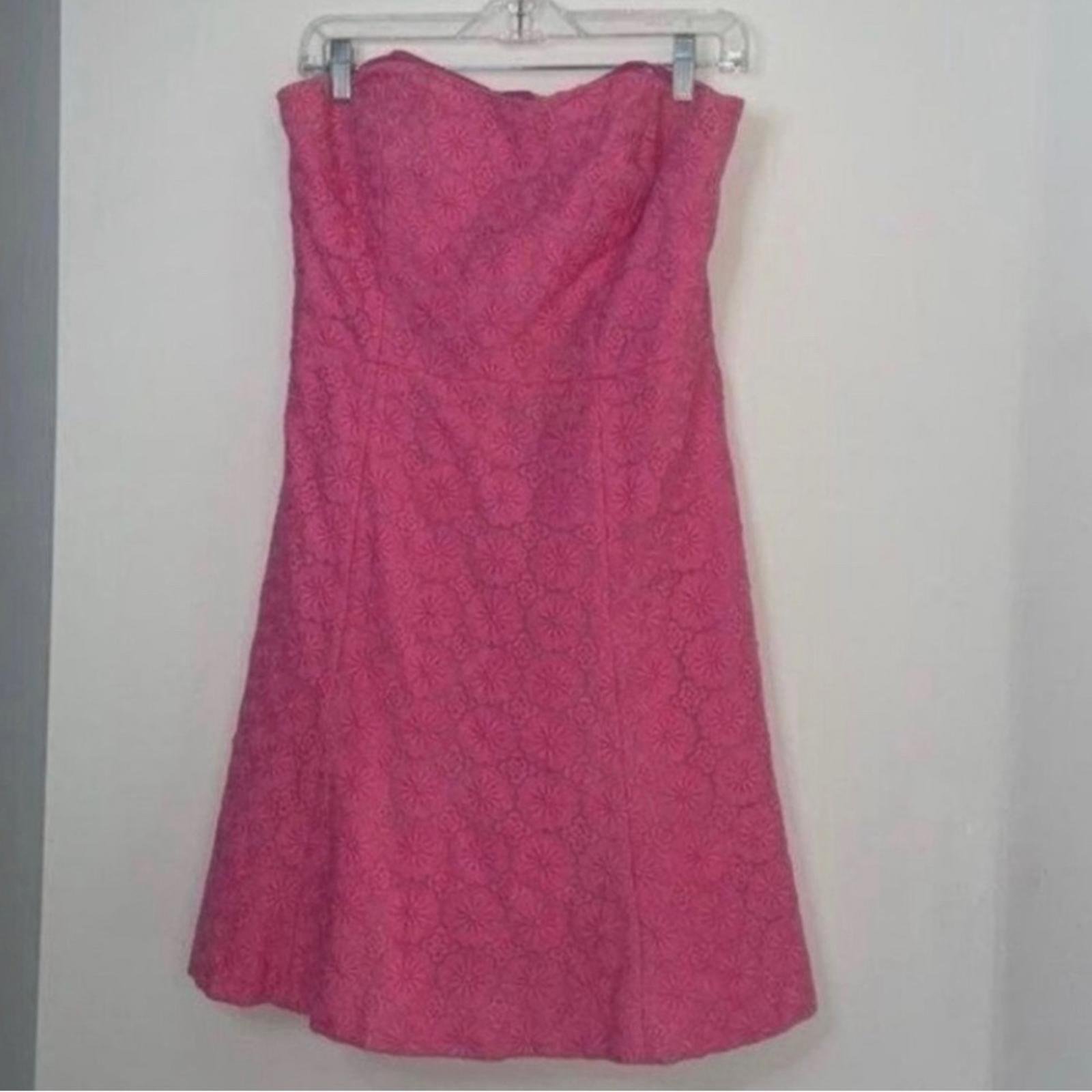 Lilly Pulitzer Pink Strapless Floral Lace Printed Overlay Dress Non Stretch