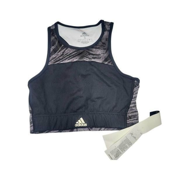 Adidas Womens Primegreen Aeroready Techfit Black Gray Colorblock Crop Tank Top S