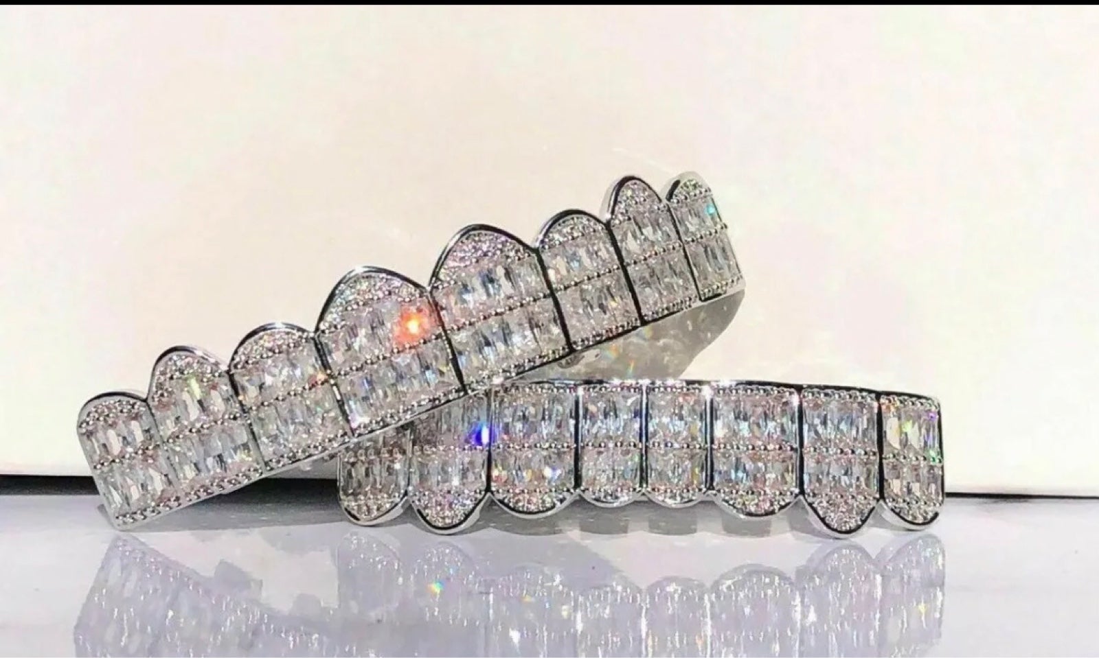 Silver baguette top and bottom set Grillz