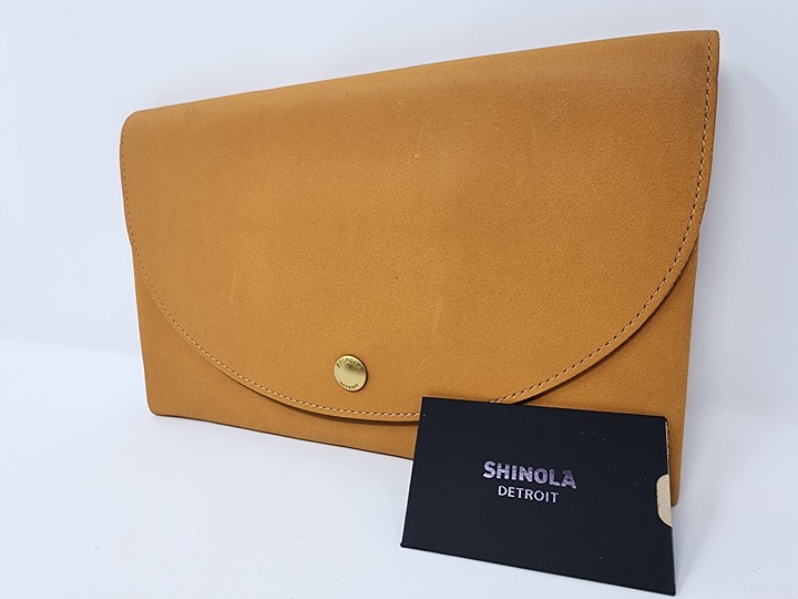 Shinola Birdy Large Snap Leather Wallet Envelope Clutch Bag, Tan