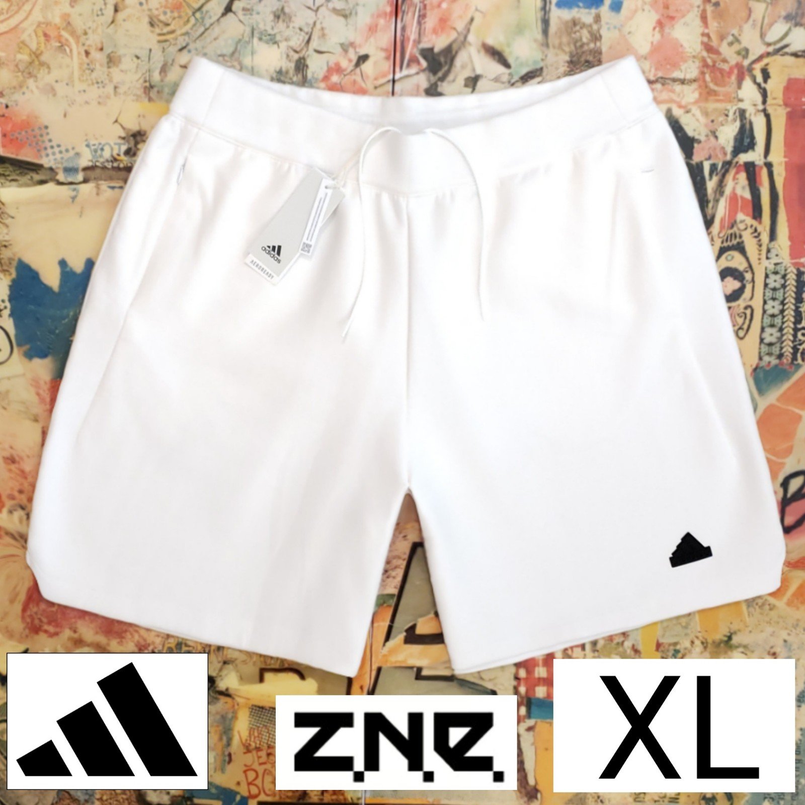 65 New Adidas Mens ZNE Premium White Shorts w/ Zip Pockets! XL