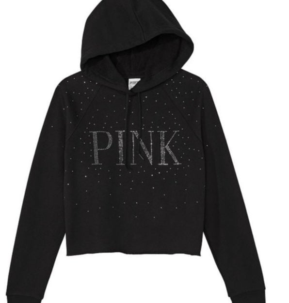 PINK LARGE BLACK SHINE EVERYDAY PULLOVER FLEECE HOODIE