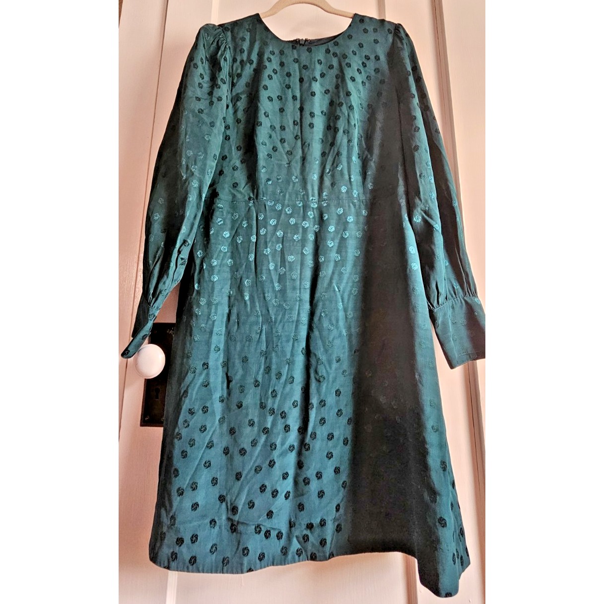 J.CREW green back zipper lined shift lined floral jacquard dot Sz 10