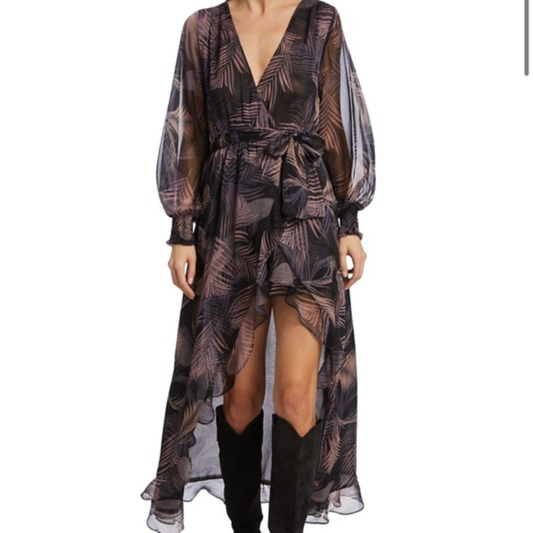 MISA Los Angeles Rocky Sheer Wrap Midi Dress Size Small