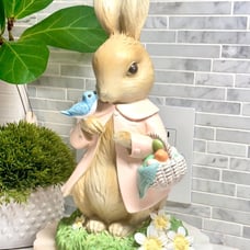 Sweet Bunny Holding Easter Basket W/ Blue Bird Decorative Figure NEW