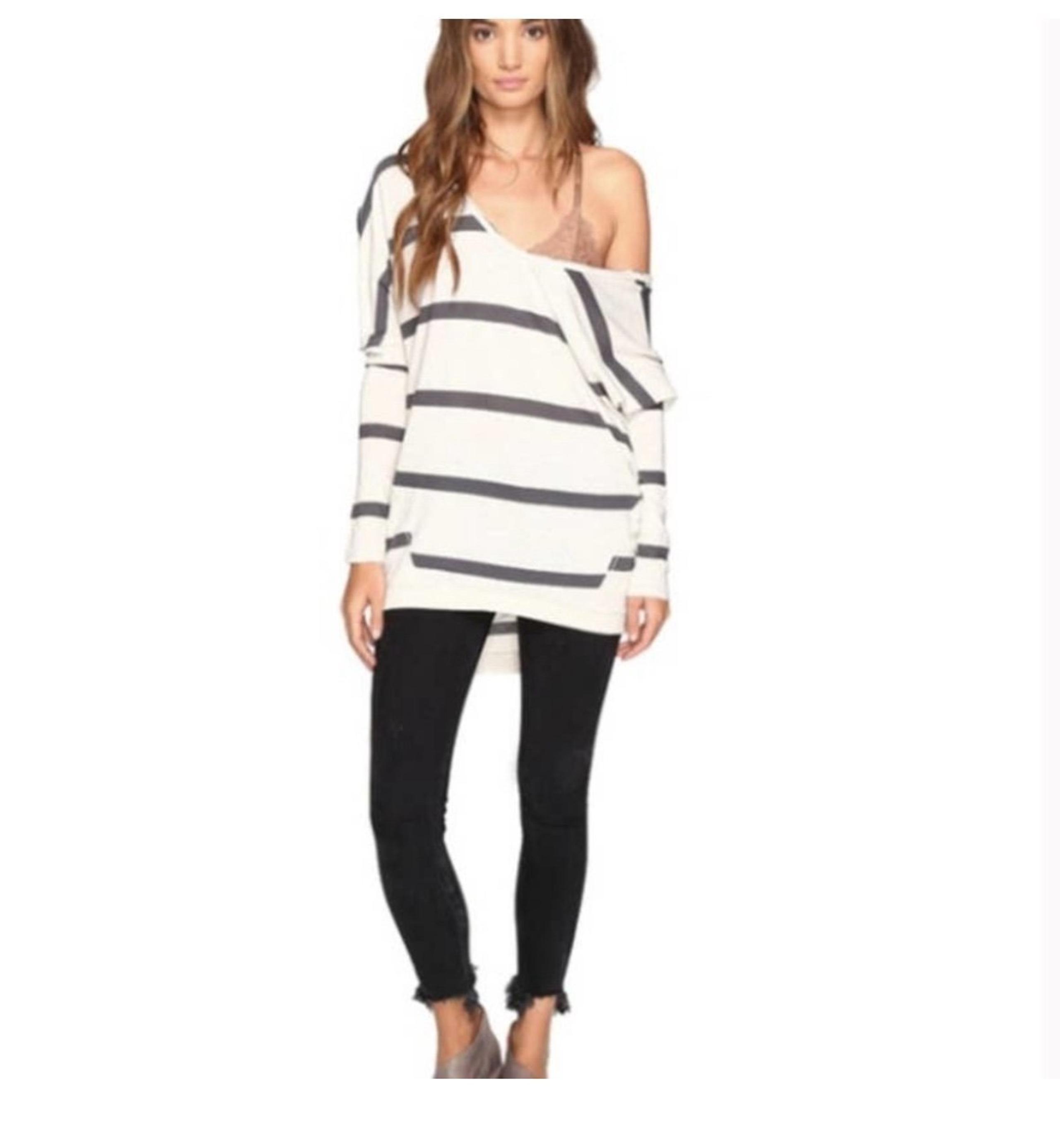 Free People Upstate Striped Long Sleeve Dolman Tee Women's Grey Black Medium
