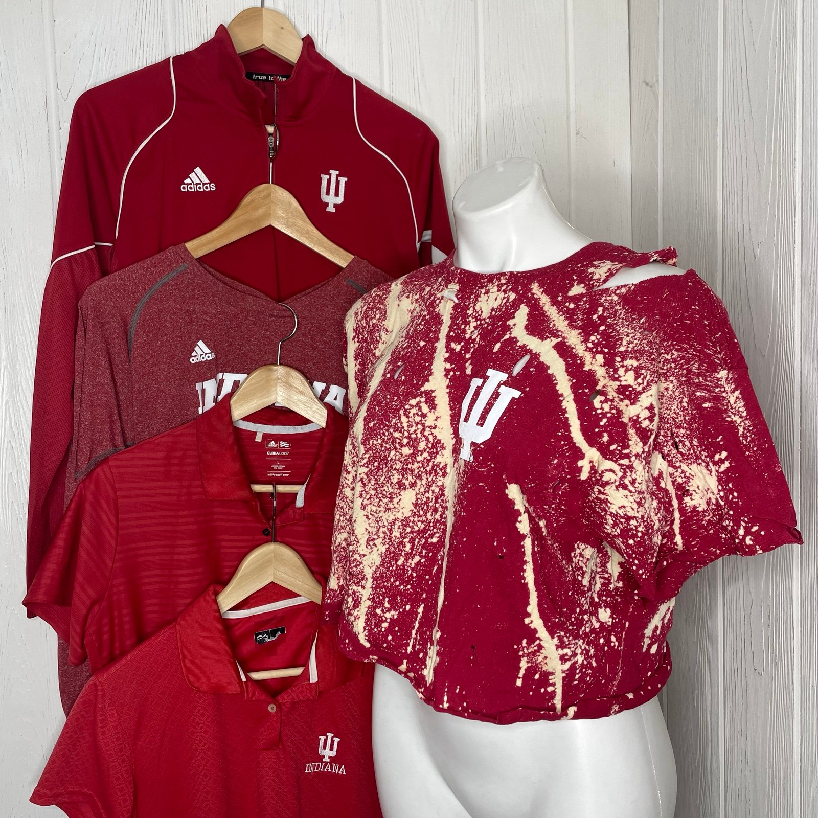 Lot of 5 University of Indiana Women’s Tops Red White Tie Dye Polos L Hoosiers