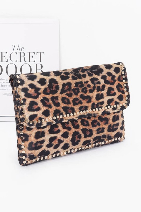 Nylon Leopard Metal Studded Clutch Bag