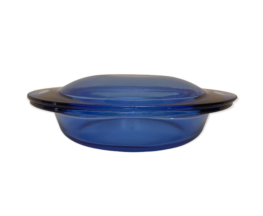 Vintage Ovations Anchor Hocking Blue Glass 2 QT Casserole Oval Baking Dish