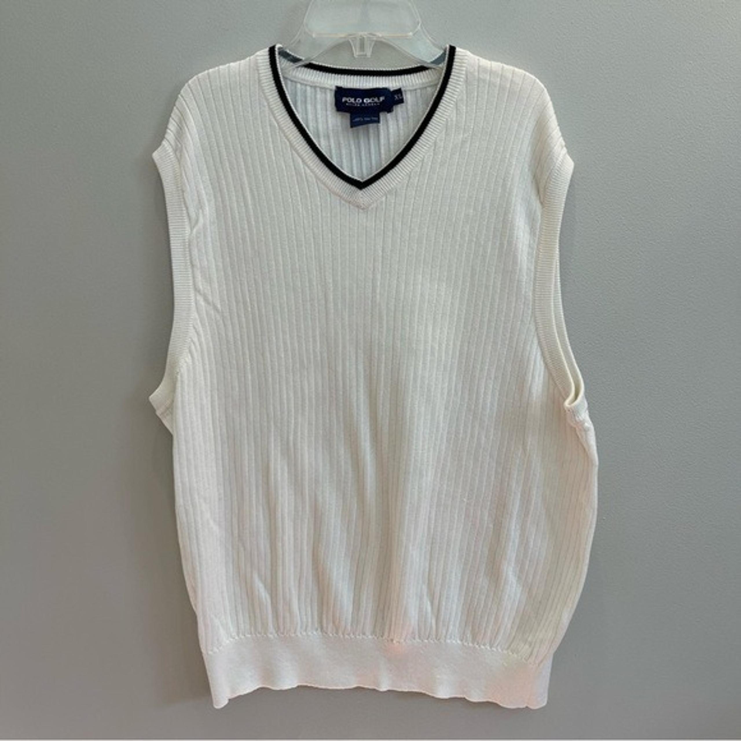 Golf Polo Ralph Lauren Mens XL White Cotton V Neck Sweater Vest