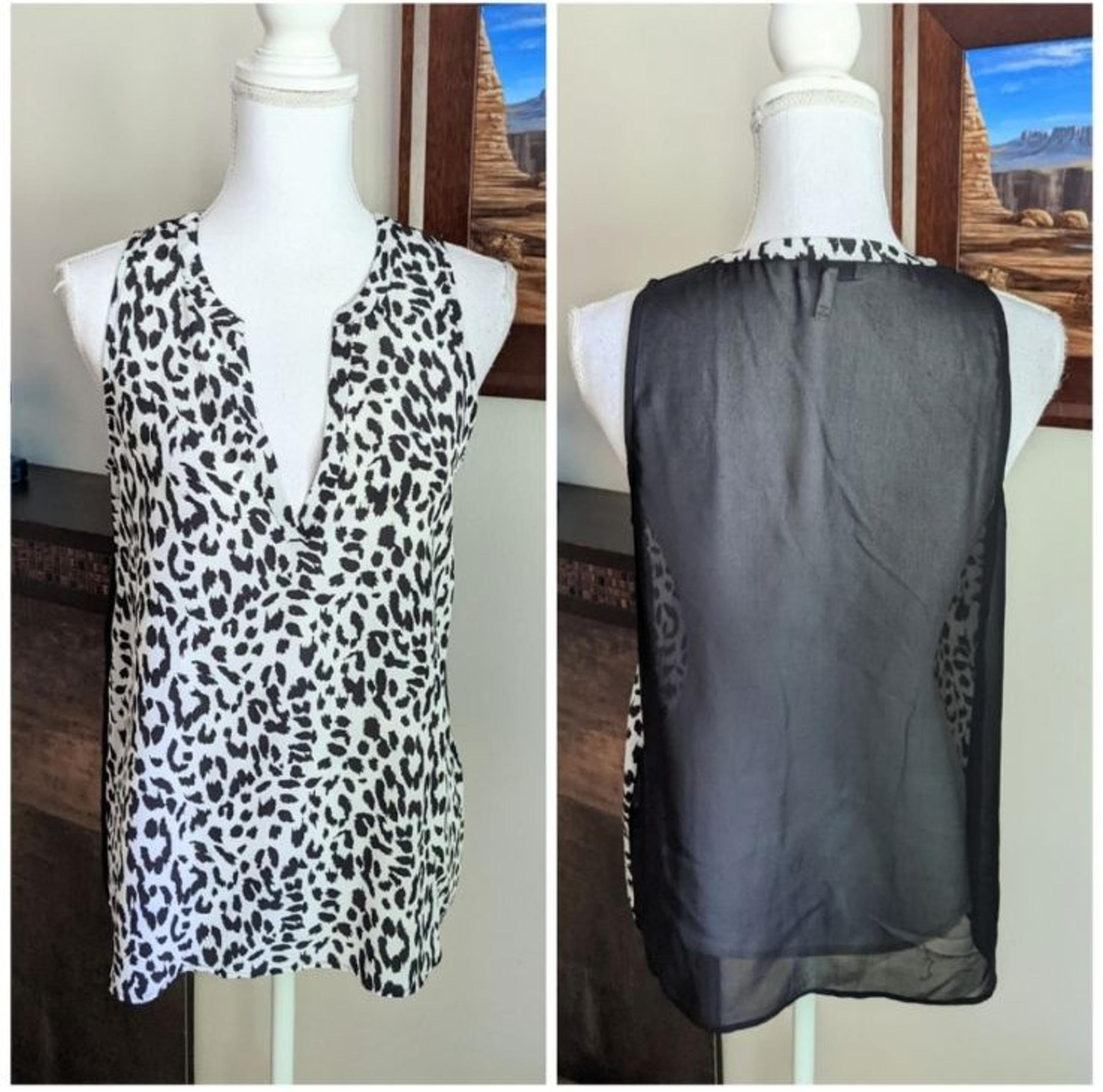 Joie Corette Leopard Black White Silk Tank Top Women's Small Sheer Back Blouse