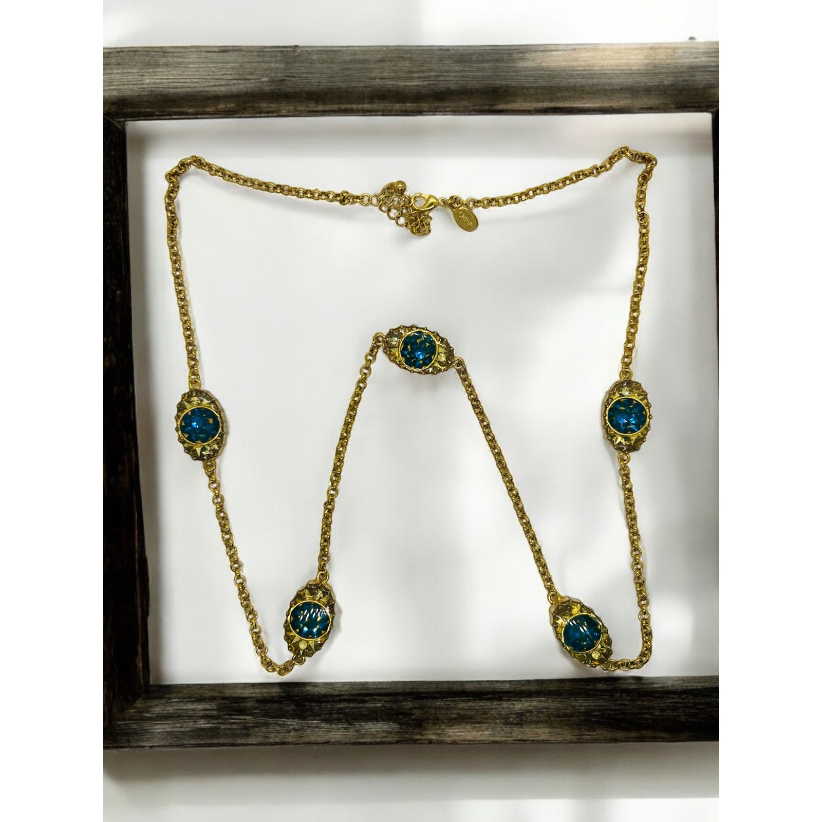 Evil Eye Necklace-Gold Tone-Blue & Yellow Crystals-Adrienne Collection HSN-30 in