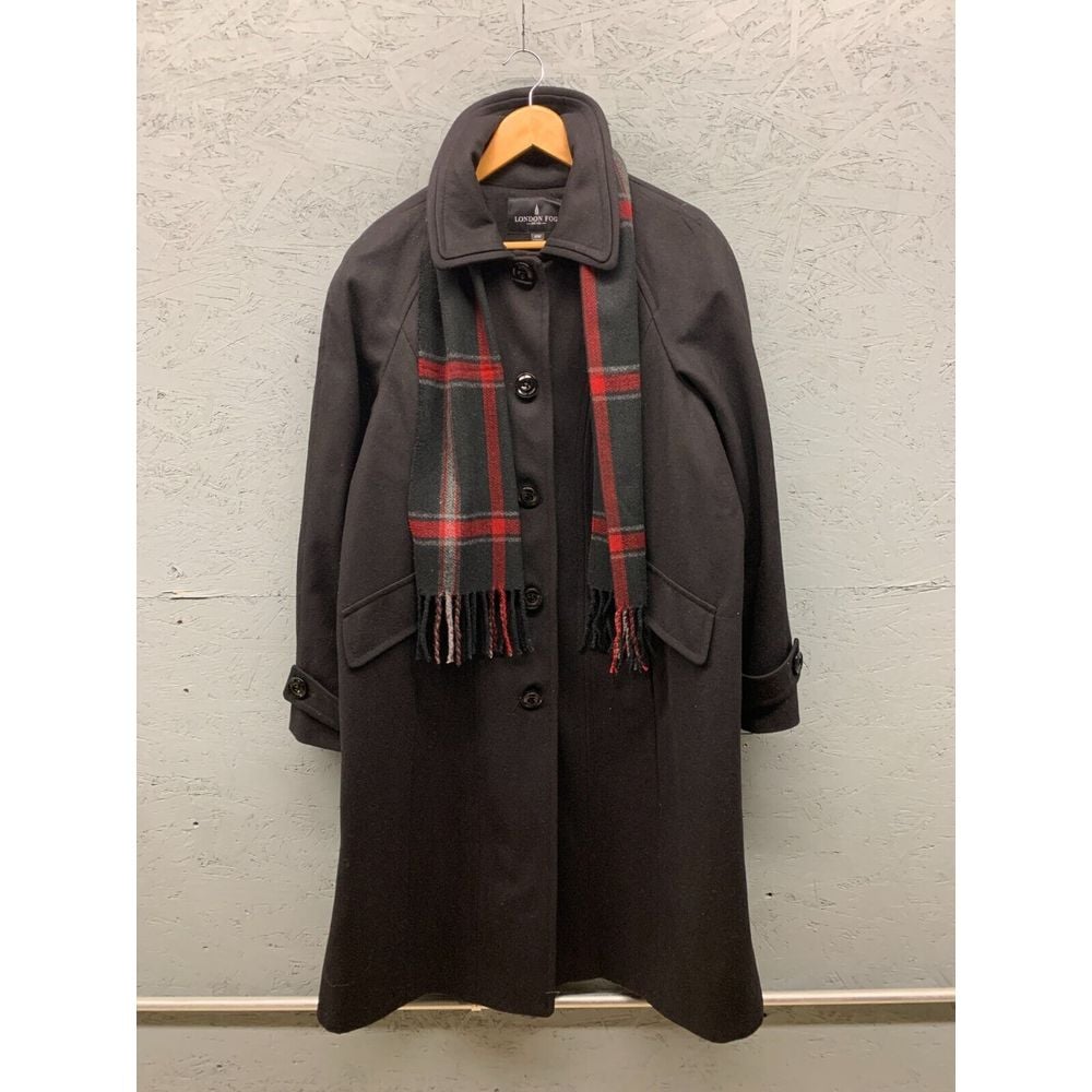 London Fog Womens Black Charcoal Overcoat Trench Coat Size 18W Wool Blend
