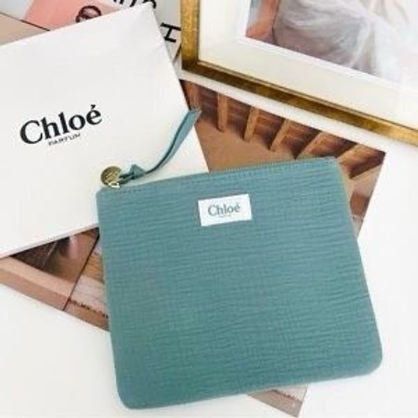 Chloe Parfum Clutch Wristlet Makeup Bag Turquoise Green Cotton *NEW*