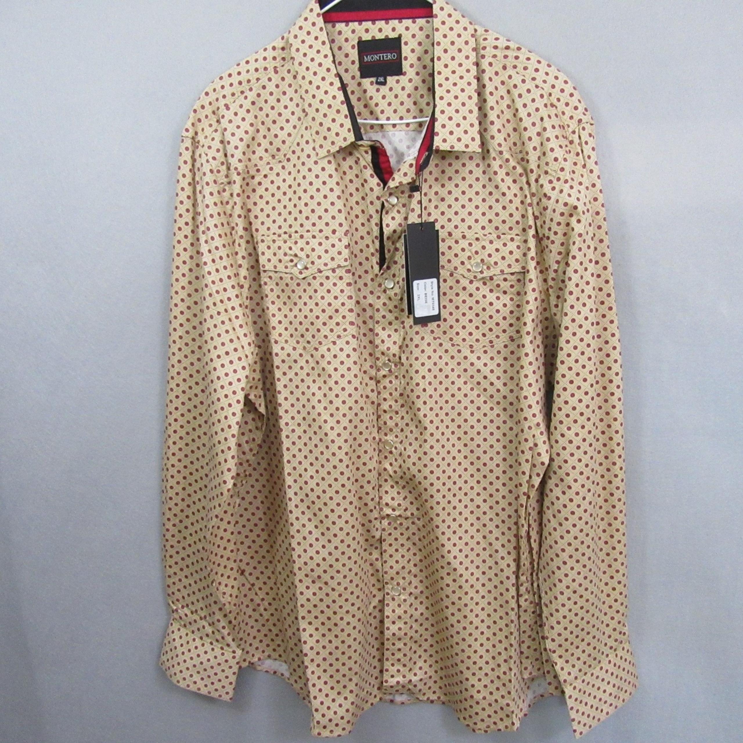 Montero Mens Western Pearl Snap Button Up Shirt 2XL Yellow Red Polka