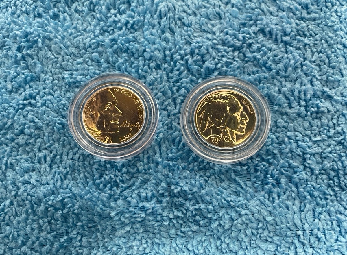 1937 Indian head, buffalo nickel and 2005 bison gold dipped