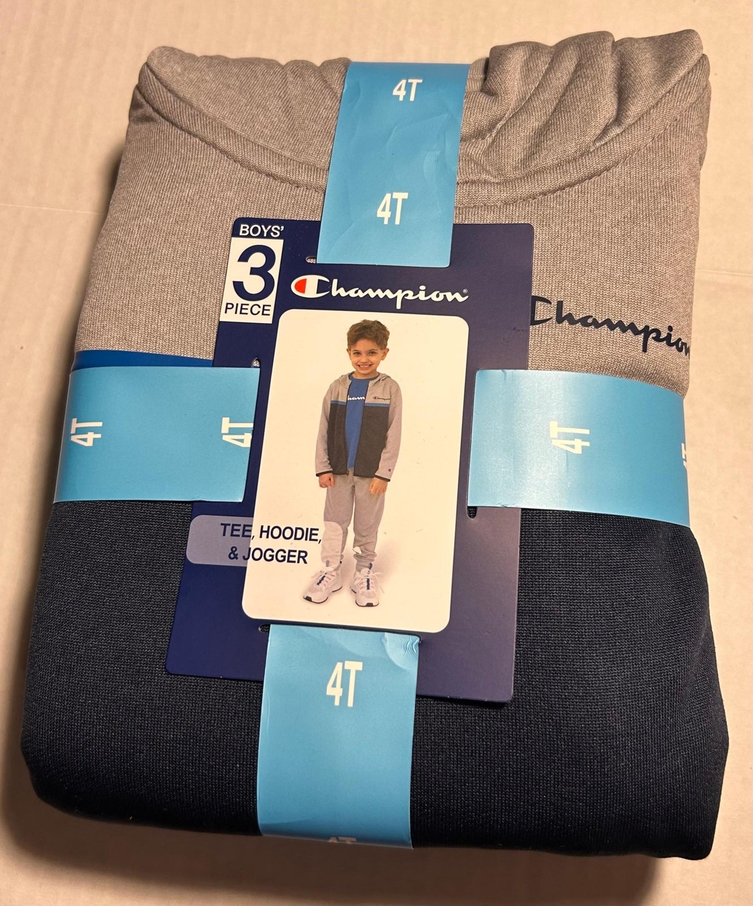 Champion Boys 3 Piece Set Tee Hoodie Jogger Pants Size 4T  NWT Black and Grey