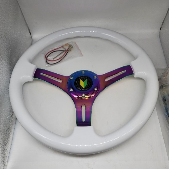 NEW 350mm 14 Universal JDM Leaf ABS Racing Steering Wheel White With Neo Spoke