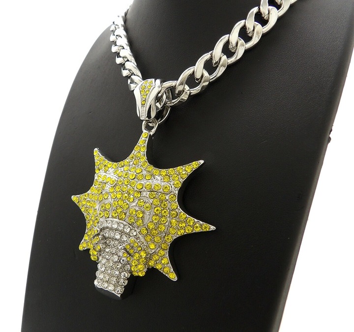 ICED GLO GANG HIP HOP LARGE PENDANT & 20 10mm CUBAN BLING CHAIN SILVER PLATED