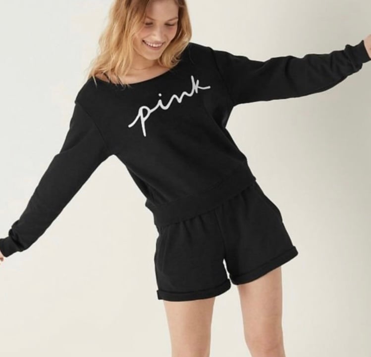 NWOT-PINK-VICTORIAS SECRET-BLACK OFF SHOULDER SWEATSHIRT-SIZE XXL