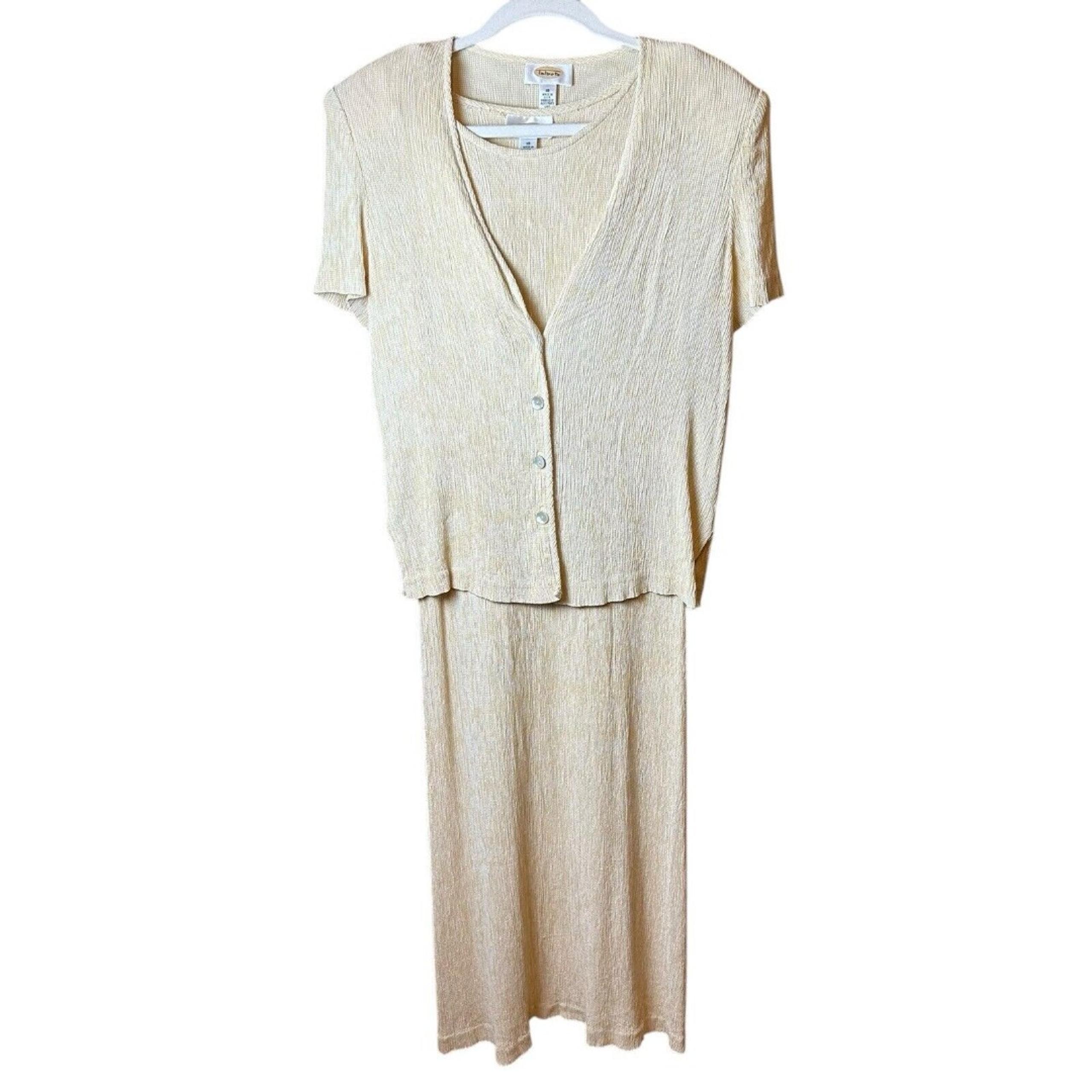 Vintage Talbots 2 Piece Pastel Yellow Gauze Crinkle Jacket & Maxi Dress Modest